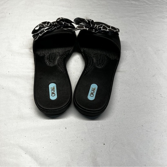 OKAB WOMENS MADISON SLIDE SANDAL black with leopard Bows size medium - Picture 3 of 9